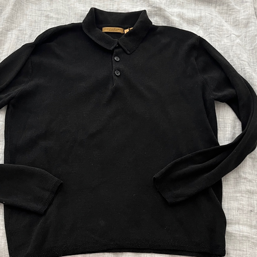 Vintage 90s Donna Karan Signature polo sweater in black